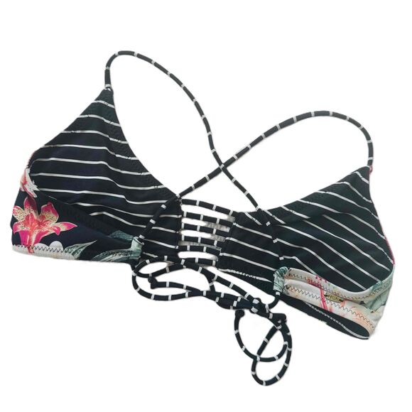 Ripcurl Strappy Back Floral Reversible Stripes Black Bikini Top XS - Picture 2 of 5